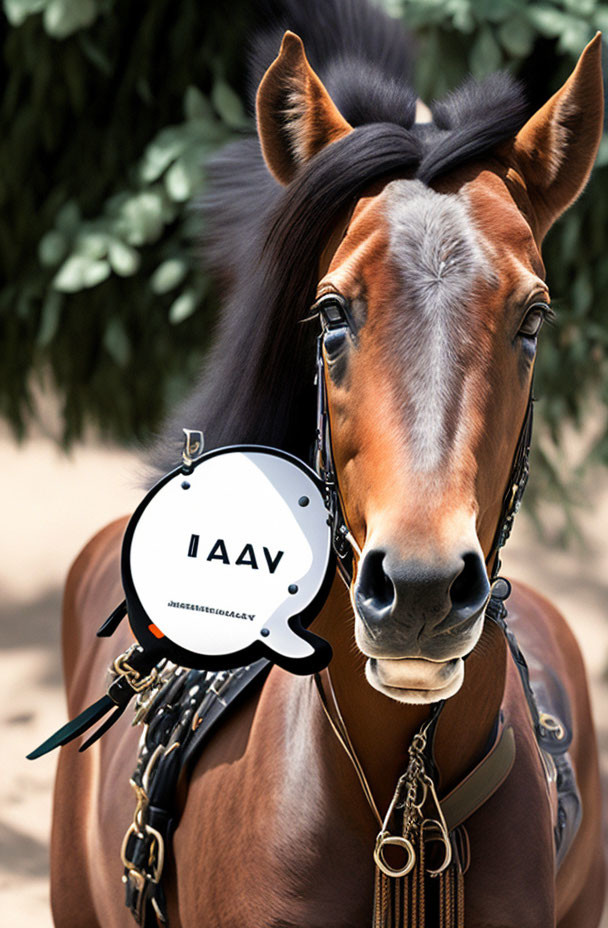 Brown Horse with Bridle and Bit, Shiny Coat, Muzzle Label