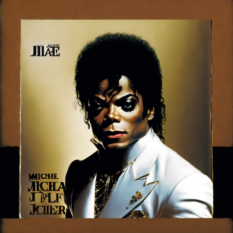 Close-Up Man with Wavy Hair in White Suit and Blue Shirt on Album Cover