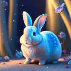 Glowing blue rabbit in enchanted forest twilight scene