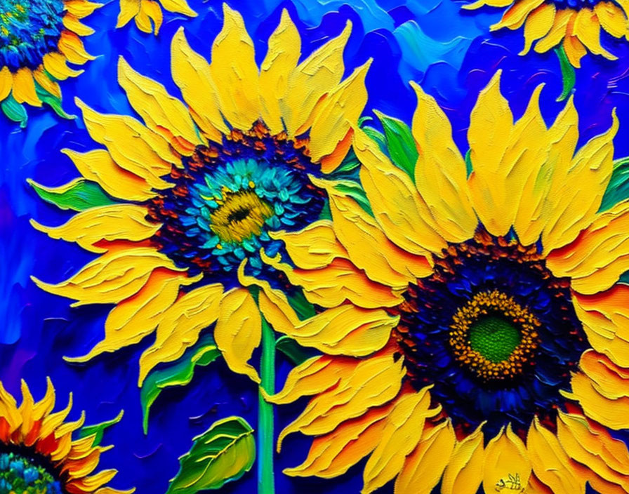 Colorful Sunflower Painting with Thick, Textured Strokes