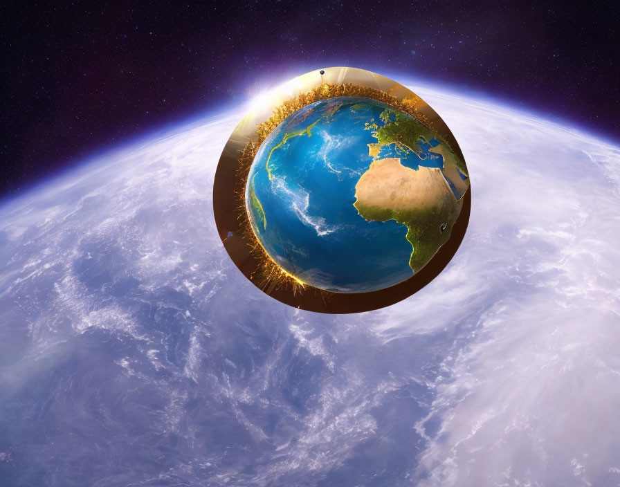 Surreal Earth globe with continents upside down in space