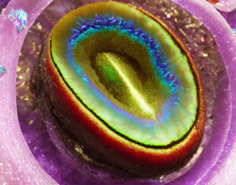 Colorful Geode with Iridescent Crystals and Pink Glittery Outer Layer