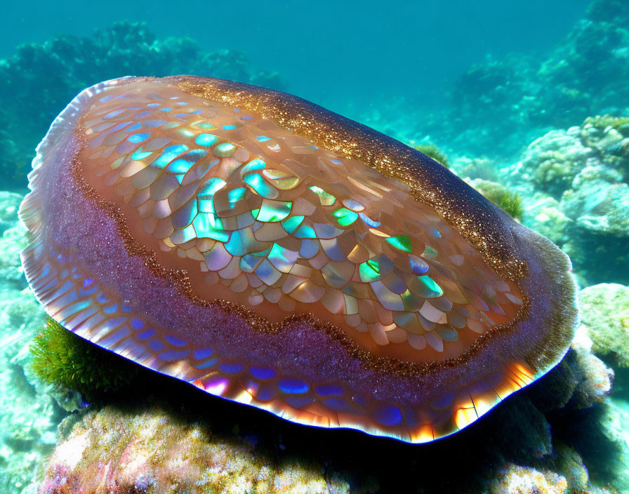 Colorful sea creature on coral reef in clear underwater scene