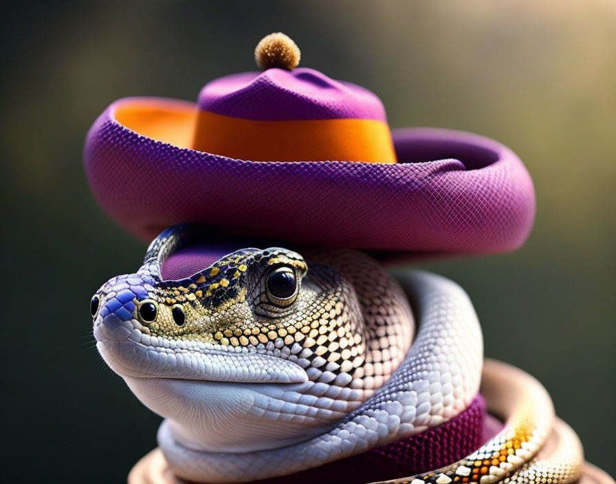 Colorful cowboy hat-wearing snake in cartoon style