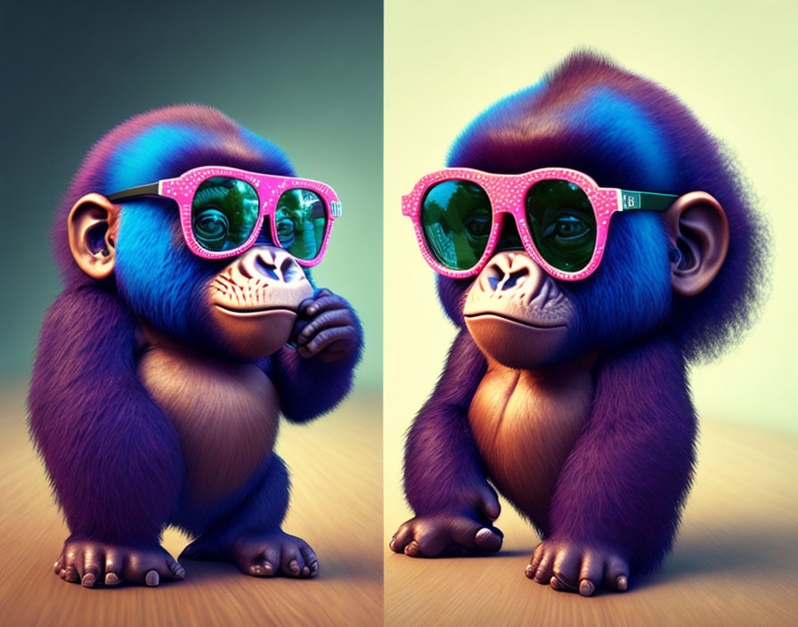 Colorful Monkey Illustration with Stylish Glasses on Gradient Background