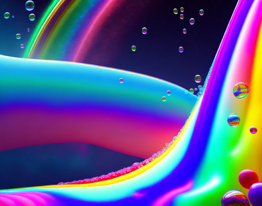 Vibrant liquid layers and bubbles in colorful abstract image