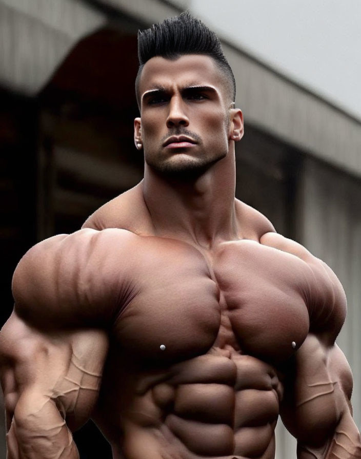 Muscular man showcasing bodybuilding results and strong features.