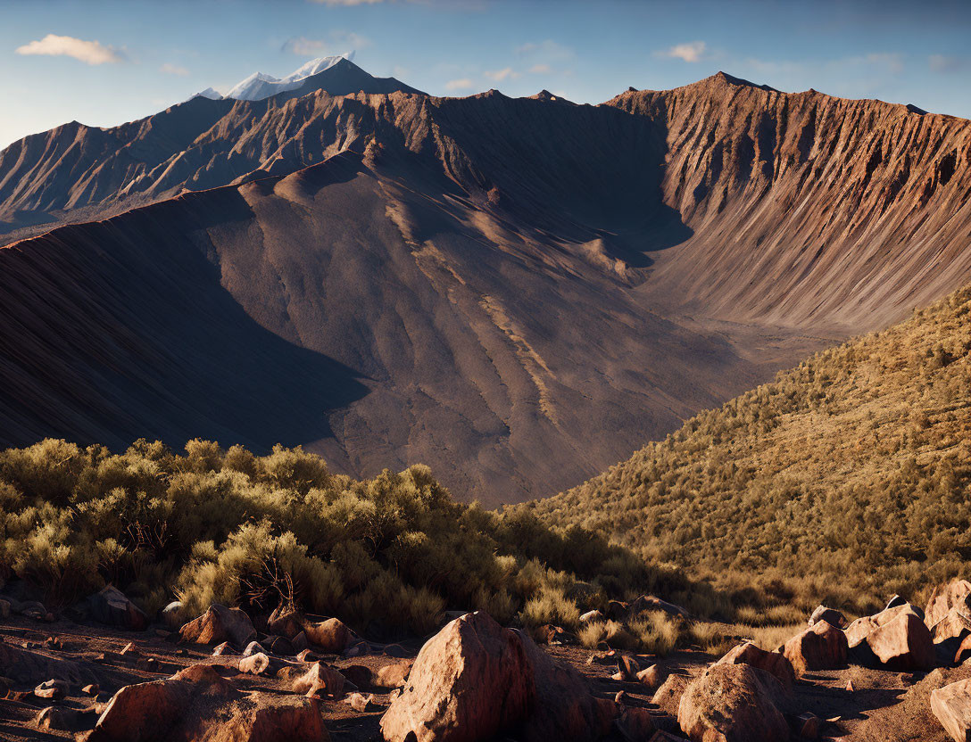 Serene Mountain Landscape with Snow-Capped Peaks