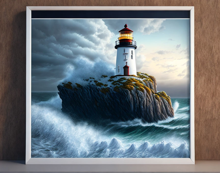 Lighthouse on Cliff Amid Stormy Skies and Turbulent Seas