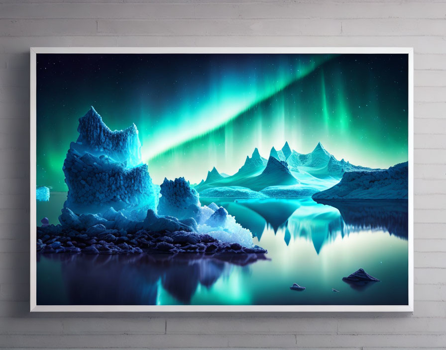 Northern Lights Painting: Tranquil Landscape with Green Auroras