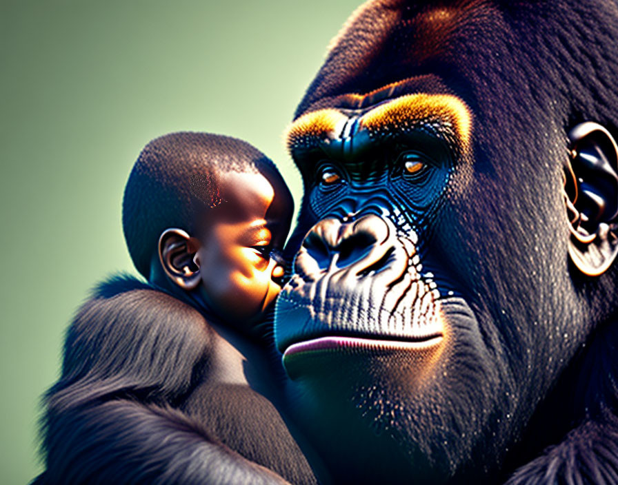 Digital Art: Gorilla and Child Share Emotional Moment