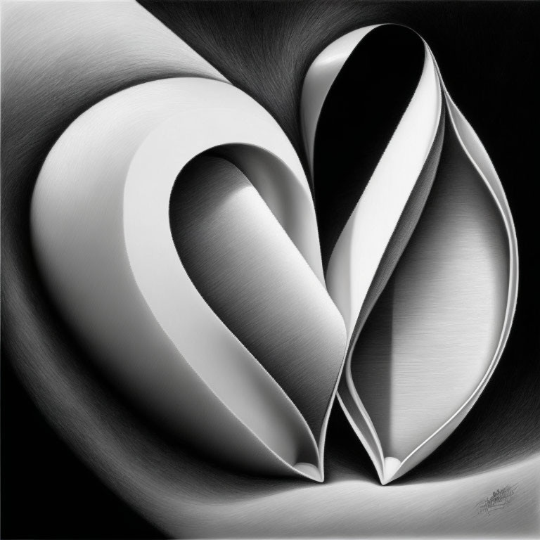 Monochrome intertwined heart shapes with 3D effect