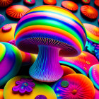 Colorful Psychedelic Mushroom Illustrations with Neon Hues