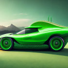 Vibrant Green Concept Car with Reptile-Inspired Design in Desert Scene