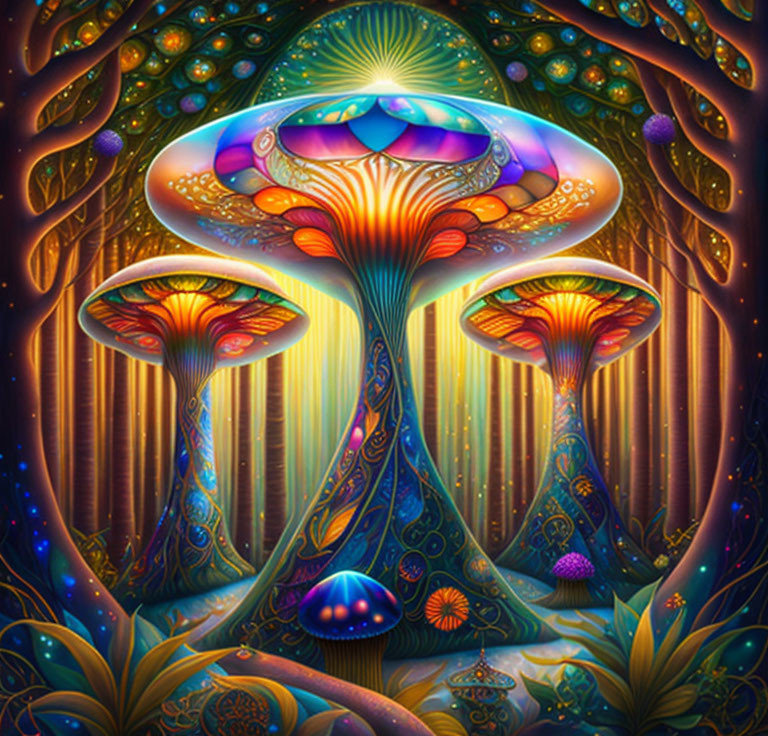 Colorful Mushroom Art in Enchanted Forest