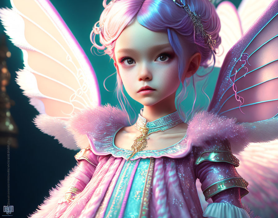 Fantasy fairy digital artwork with translucent wings and purple hair