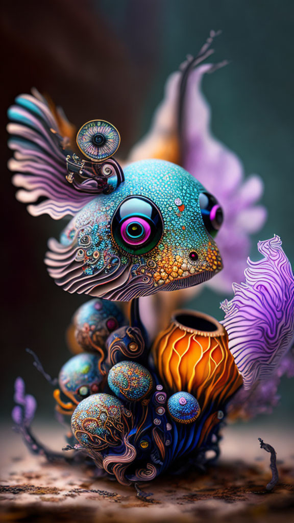 Vibrant digital artwork: Fantastical fish with intricate patterns in colorful setting