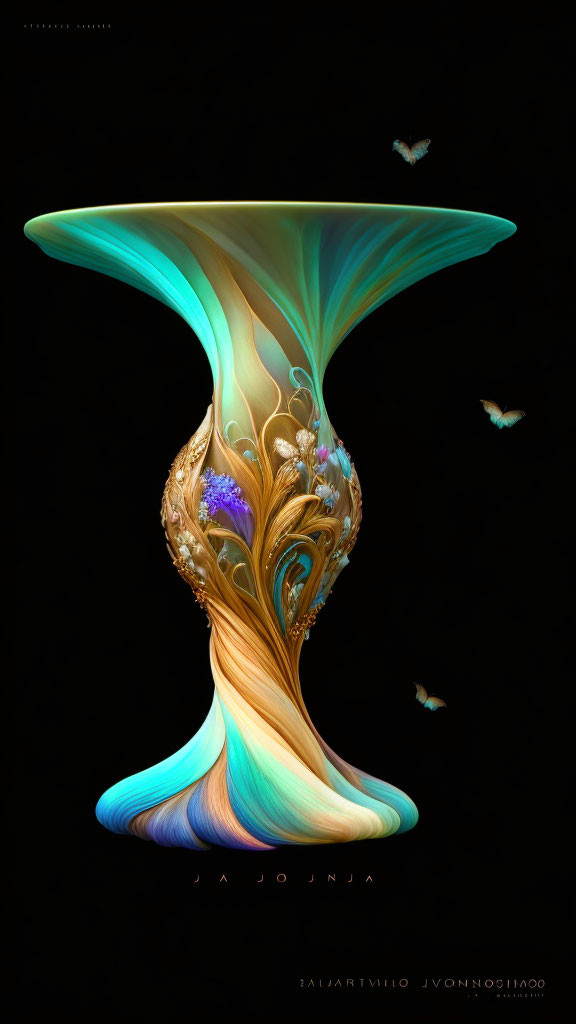 Symmetrical ornate abstract vase with butterfly elements