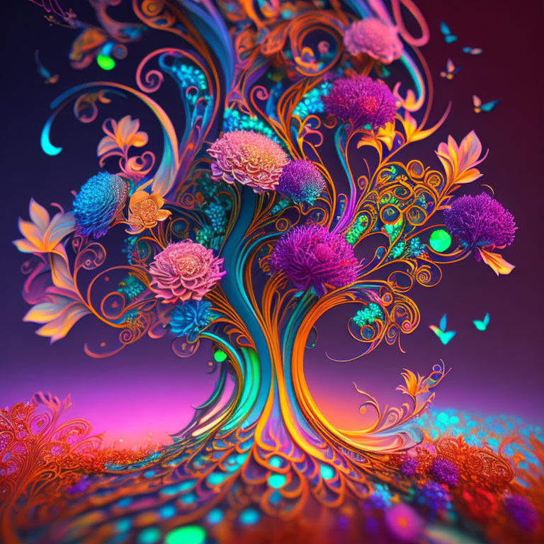 Colorful Psychedelic Tree Illustration on Gradient Background