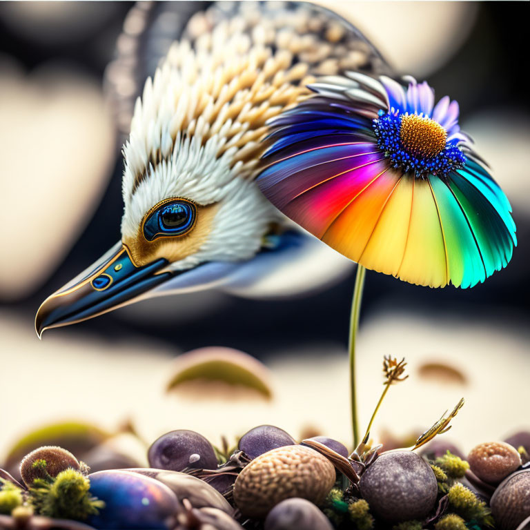 Colorful Spectrum Wing Bird Perched on Berries and Foliage