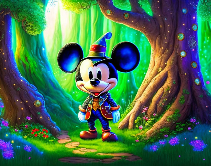 Mickey Mouse in Wizard Outfit in Enchanted Forest