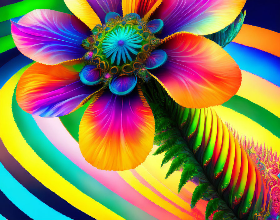 Colorful Fractal Flower Artwork with Swirling Stripes