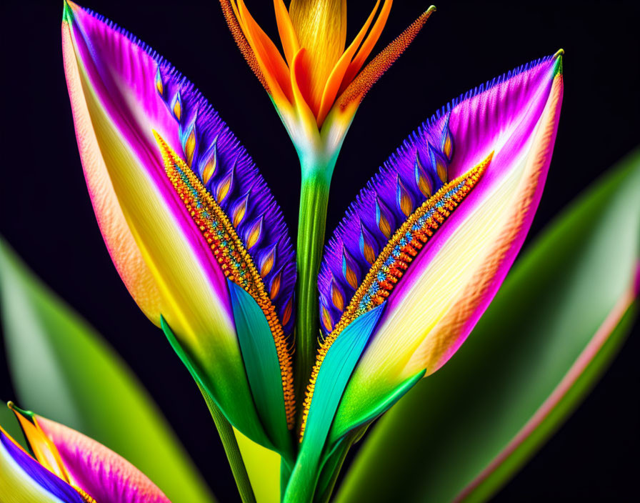 Colorful Bird of Paradise Flower in Purple, Yellow, and Blue Hues