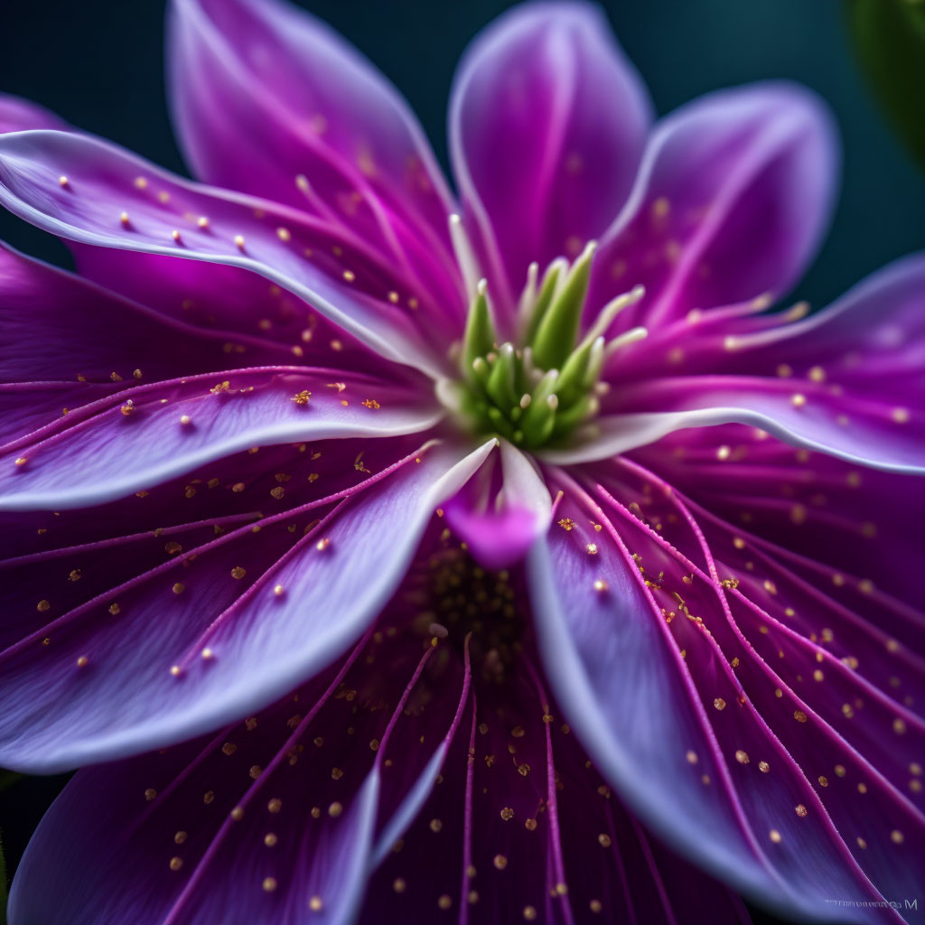 Vibrant purple flower with yellow pollen on dark background