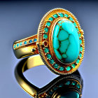 Gold Ring with Large Turquoise Gemstone & Diamonds