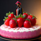 Fresh Strawberry Cake with Colorful Sprinkles & Traditional Attire Figurine