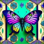 Colorful Butterfly Digital Art Against Floral Background