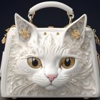 Luxury Handbag with Cat Face Embossed Design & Golden Accents