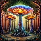 Colorful Mushroom Art in Enchanted Forest