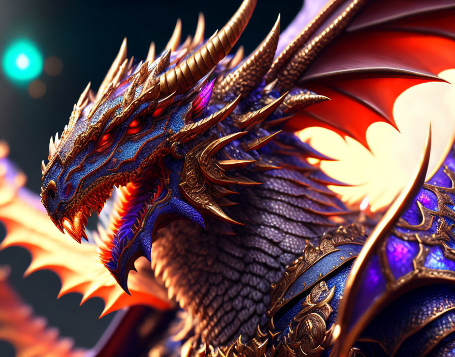 Detailed Dragon with Gleaming Scales and Fiery Eyes on Dramatic Backdrop