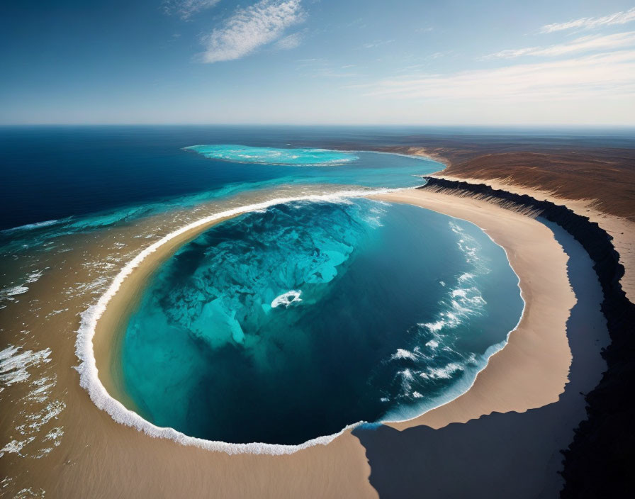 Vibrant Blue Sinkhole Near Coastline with Deep Ocean Waters