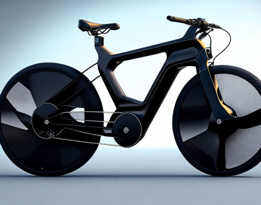 Modern Black Bicycle with Aerodynamic Frame & Integrated Gears