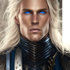 Fantasy character portrait with long white hair and medieval armor