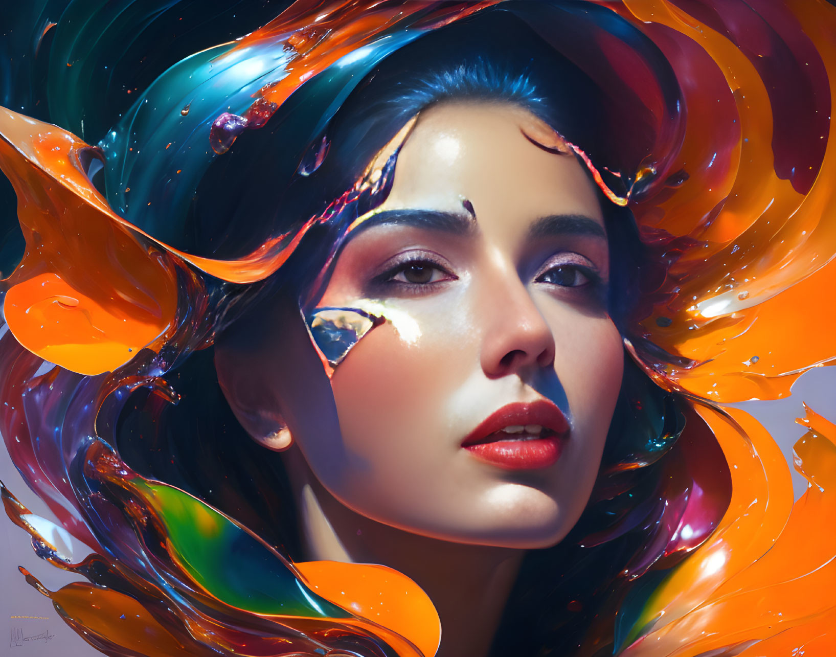 Colorful Abstract Portrait with Swirling Paint Strokes