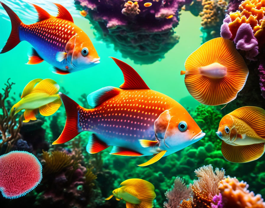 Vibrant tropical fish and coral reefs in underwater scene