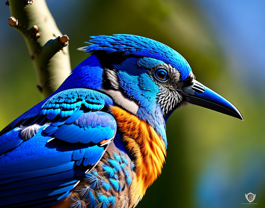 Colorful Bird with Detailed Feathers Perched on Branch