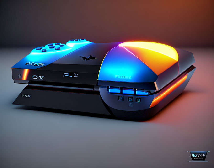 Multicolor Glowing Gaming Console & Controller Design with Playful Logo Twist