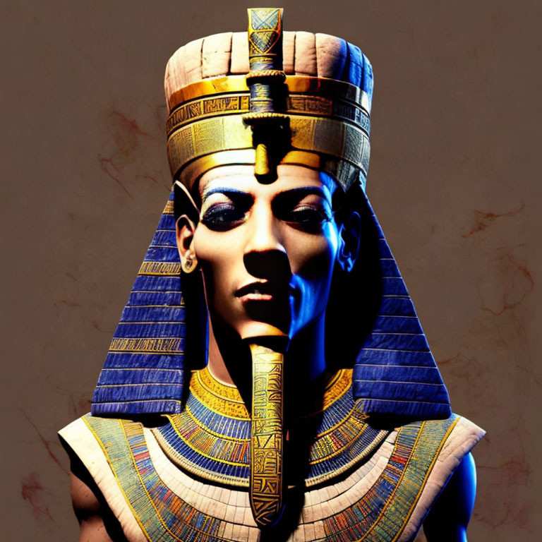 Egyptian Pharaoh Digital Artwork with Traditional Headdress and Eye Makeup