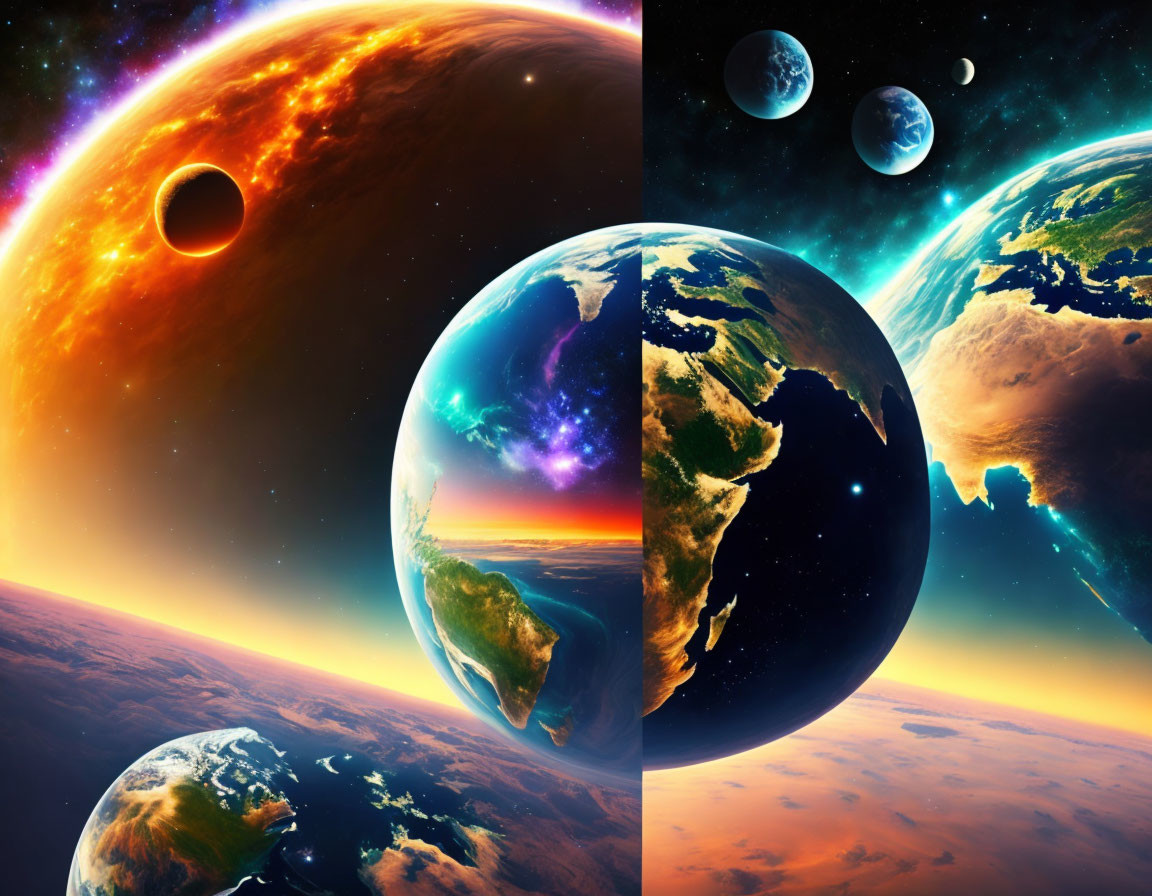 Composite Image of Vibrant Planets and Celestial Bodies in Artistic Space Representation