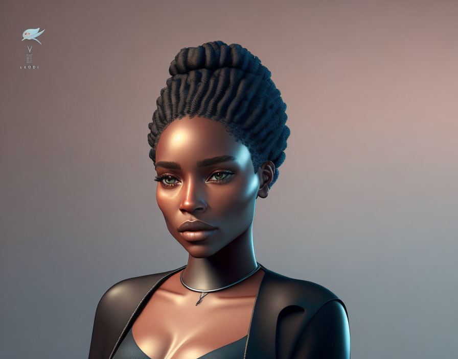 African woman portrait with intricate braided hair and glowing skin