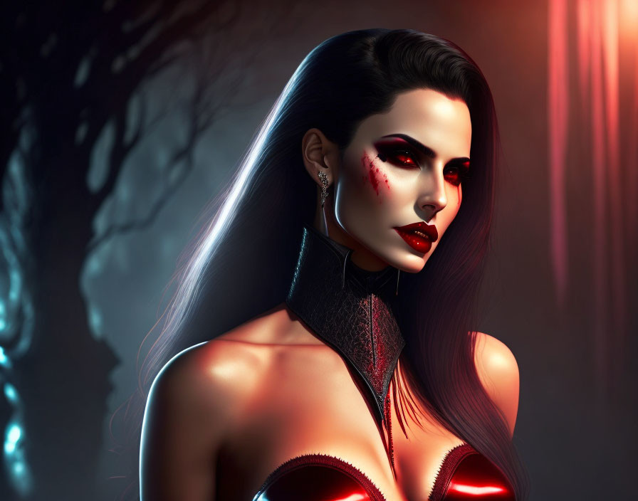 Digital portrait of a woman with red lipstick and dramatic lighting effect