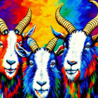 Vibrant Rainbow Background with Colorful Stylized Goats