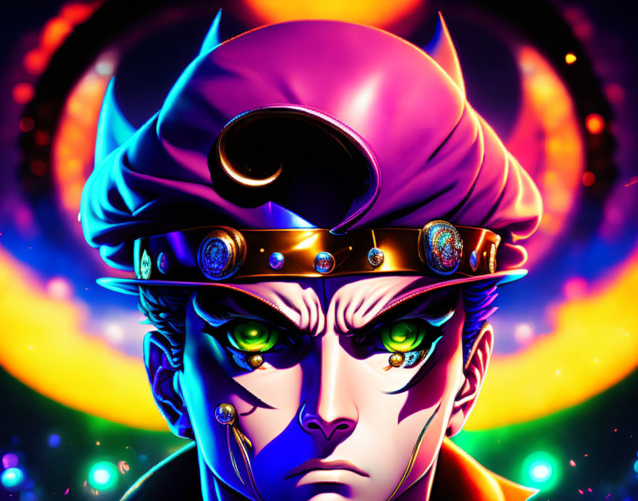 Anime character with purple headband and cosmic background