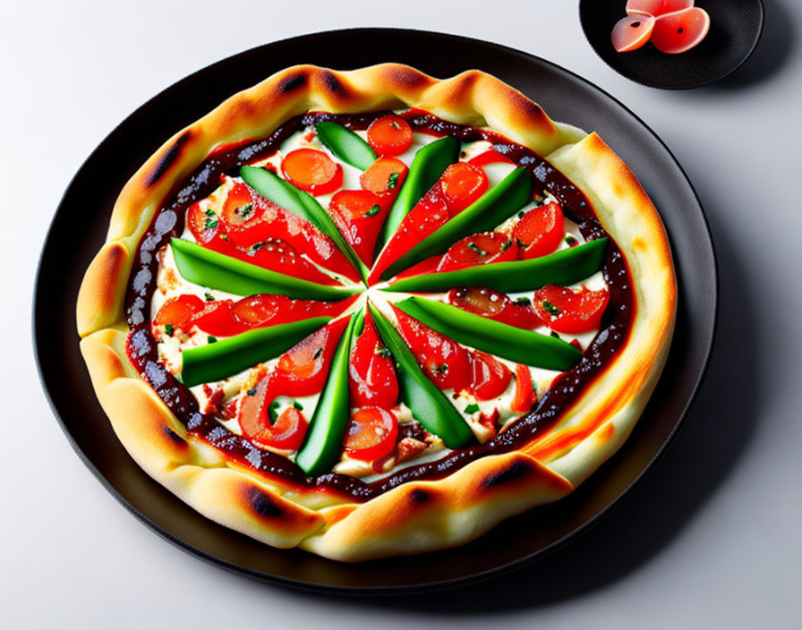 Colorful Pizza with Melted Cheese, Pepperoni, Bell Peppers & Tomatoes