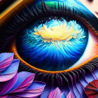 Surrealist eye painting with detailed landscape reflection in iris