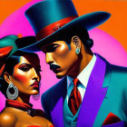 Vibrant digital artwork of man and woman with bold colors